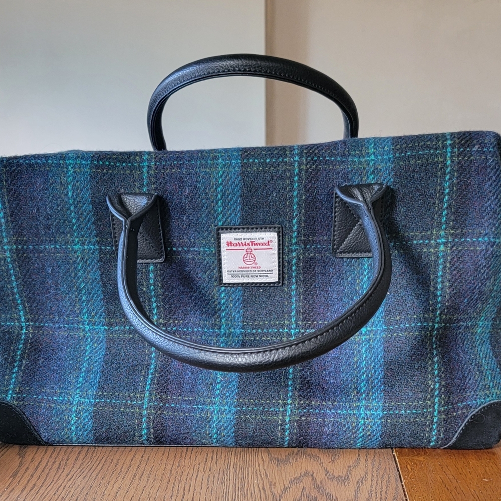 Glen Appin Harris Tweed Travel Overnight Weekend Bag Blue Turquoise Checked